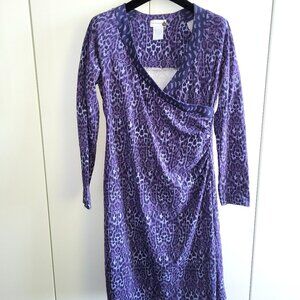Soft Surroundings Dress Size L Faux Wrap Purple Animal Print